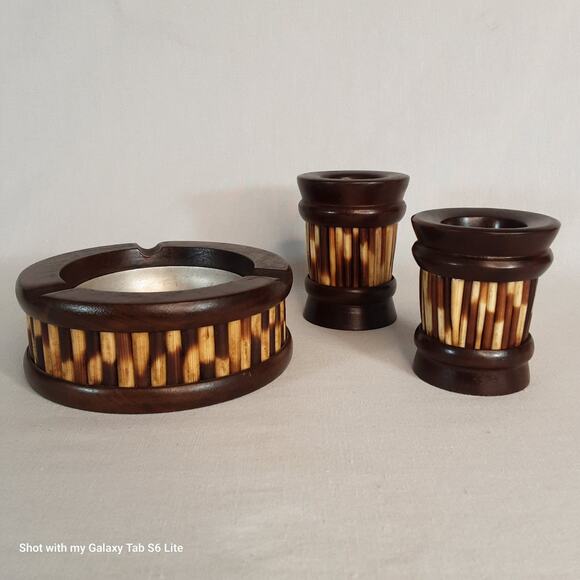 Vintage Smoking Set Ash Tray Cigarette And Match Holder